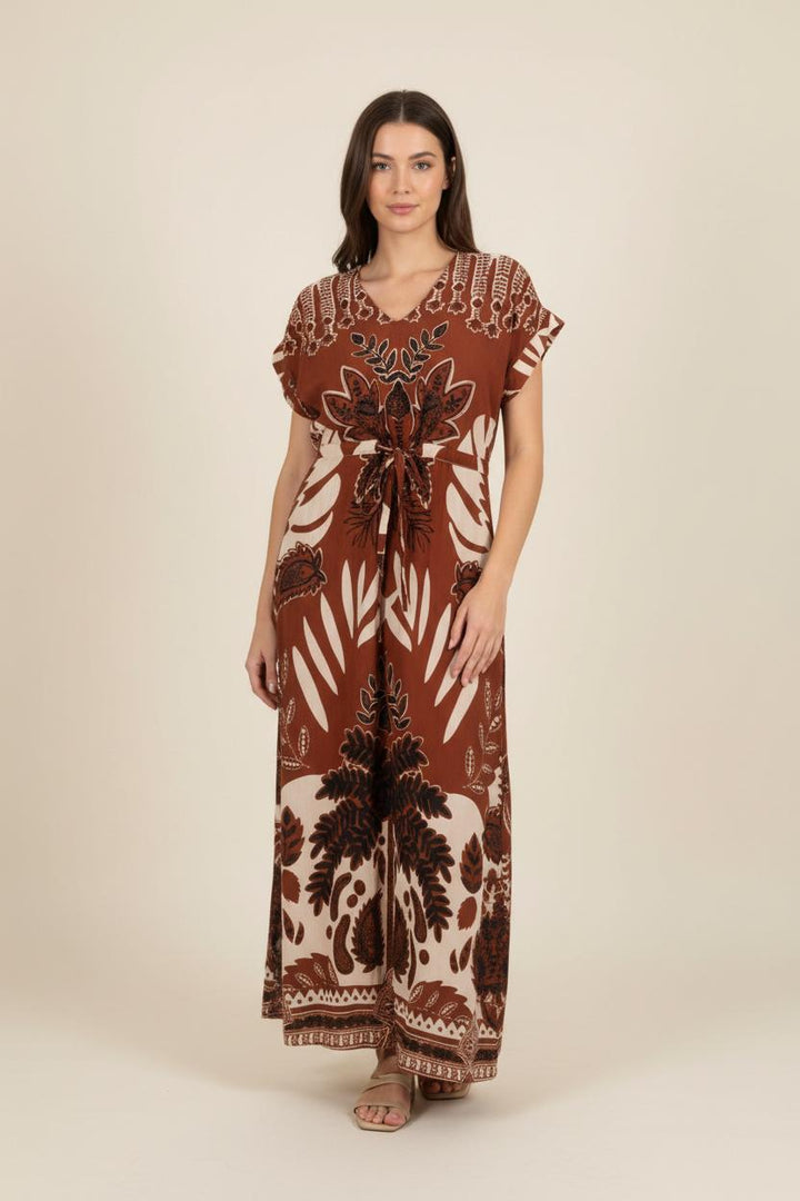 Robe Longue Marron et Écru - Taille S/36 de la marque La Fée Maraboutée | PARAD92489 - Vendu par Paradigme - Image 1
