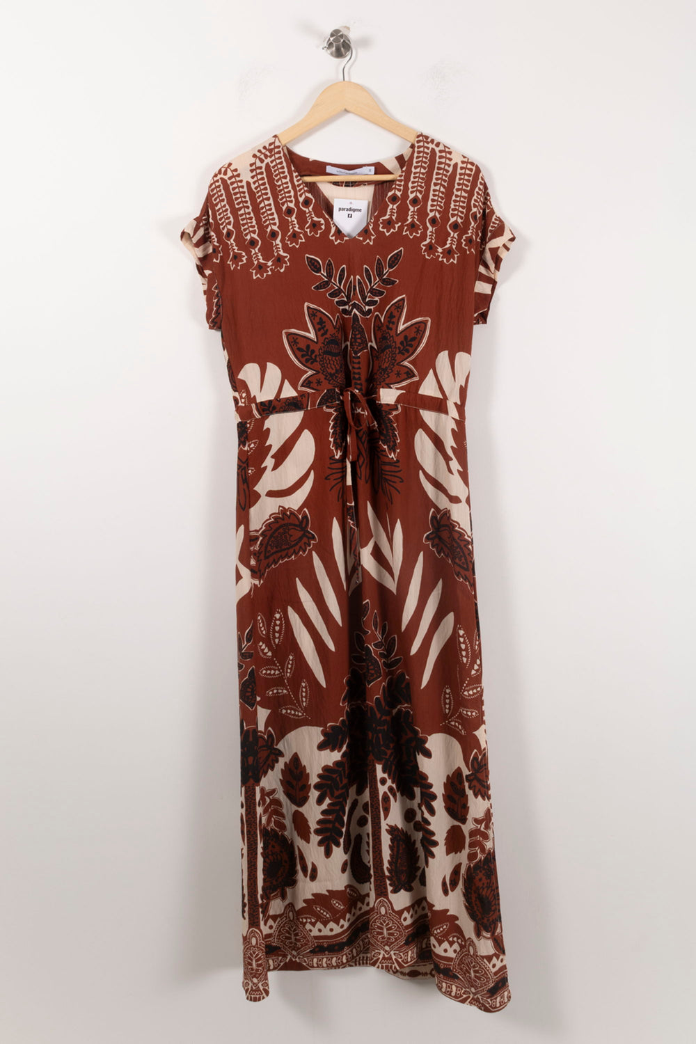 Robe Longue Marron et Écru - Taille S/36 de la marque La Fée Maraboutée | PARAD92489 - Vendu par Paradigme - Image 2