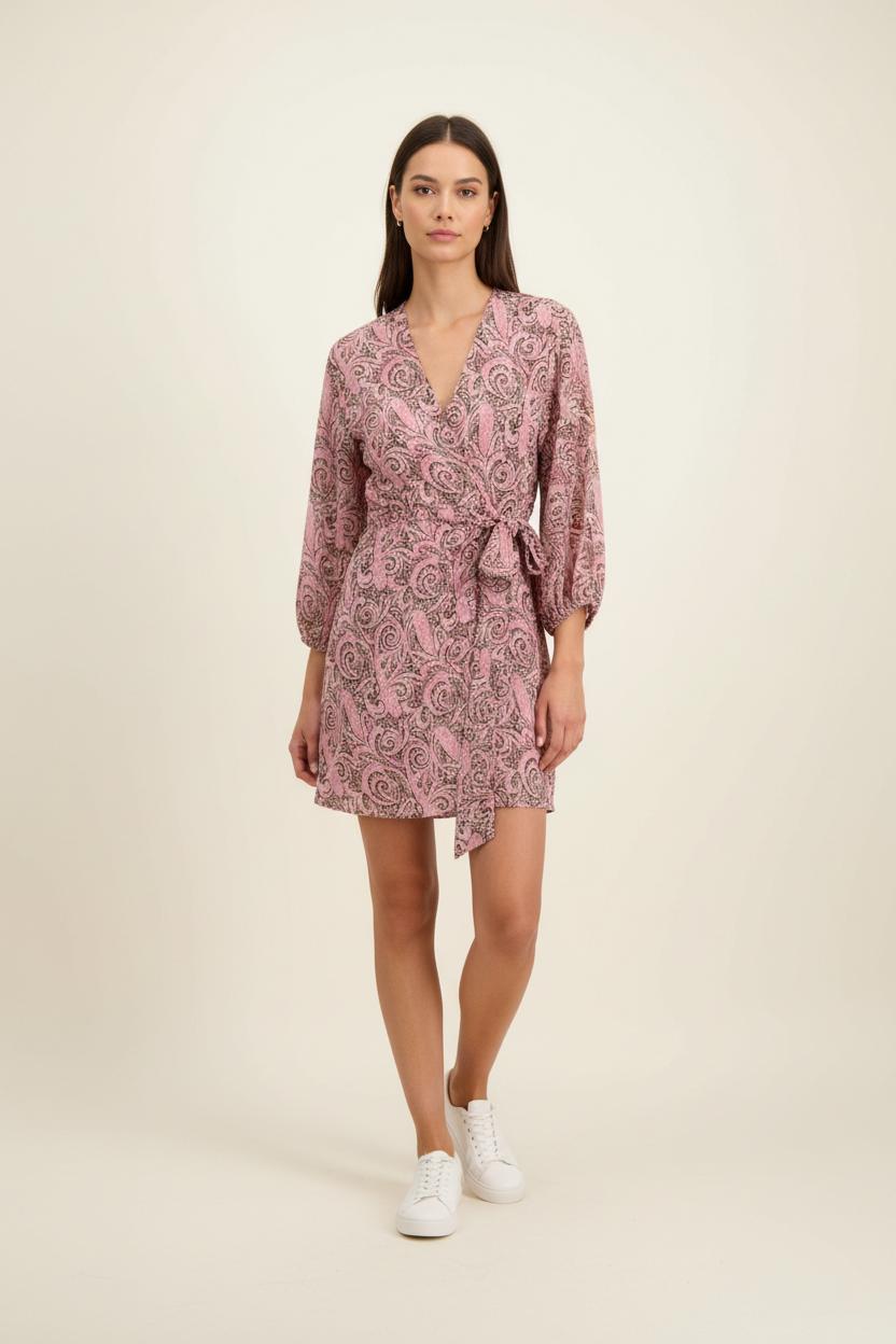 Robe Cache-Cœur Rose et Noir - Taille M/38 de la marque Maje | PARAD92511 - Vendu par Paradigme - Image 1