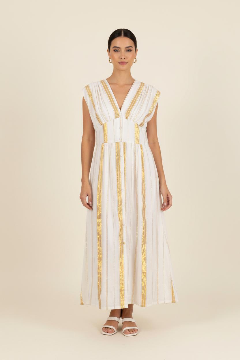 Robe Longue Blanche et Dorée - Taille XS/34 de la marque Louise Misha | PARAD92536 - Vendu par Paradigme - Image 1