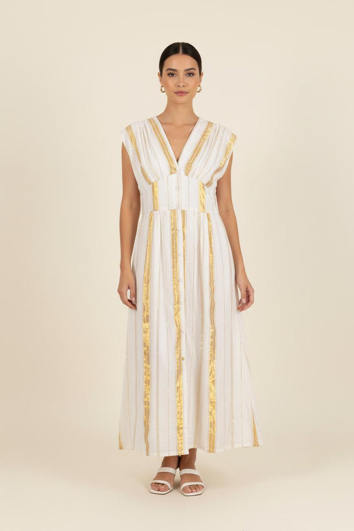 Robe Longue Blanche et Dorée - Taille XS/34 de la marque Louise Misha | PARAD92536 - Vendu par Paradigme - Image 1