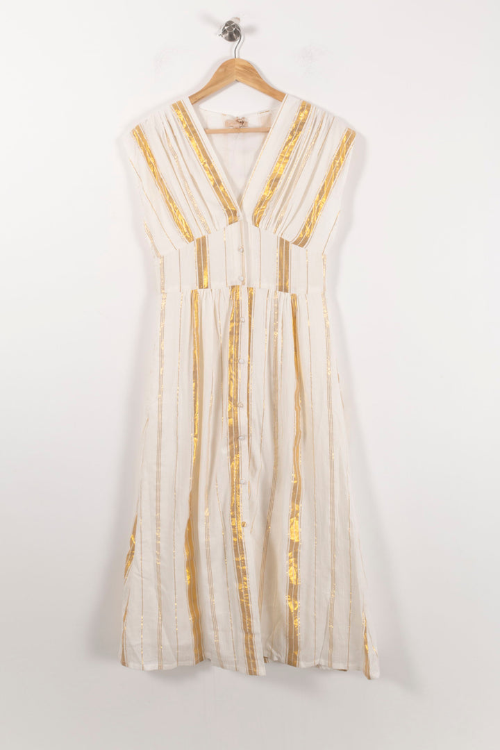 Robe Longue Blanche et Dorée - Taille XS/34 de la marque Louise Misha | PARAD92536 - Vendu par Paradigme - Image 2