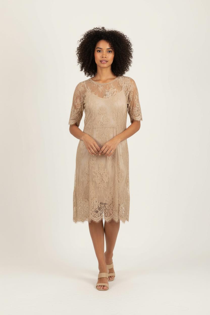 Robe en Dentelle Beige - Taille L/40 de la marque Caroll | PARAD92671 - Vendu par Paradigme - Image 1