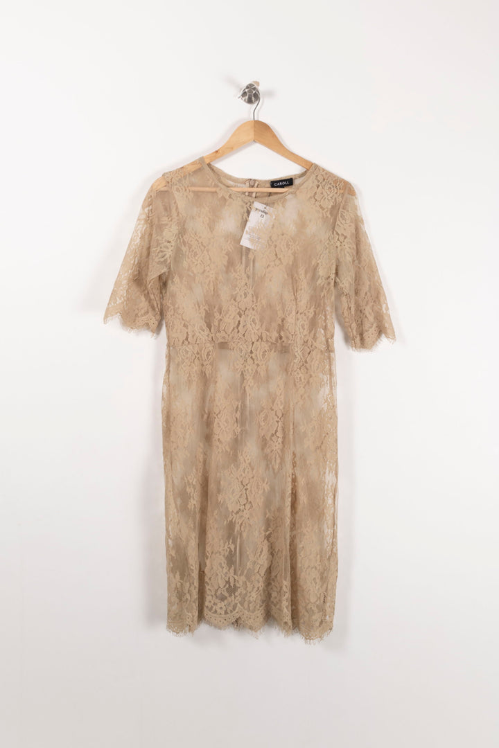 Robe en Dentelle Beige - Taille L/40 de la marque Caroll | PARAD92671 - Vendu par Paradigme - Image 2