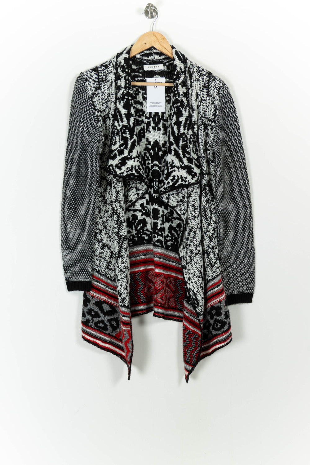Cardigan Noir Blanc et Rouge - Taille S/36 de la marque Sandro | PARAD92736 - Vendu par Paradigme - Image 2