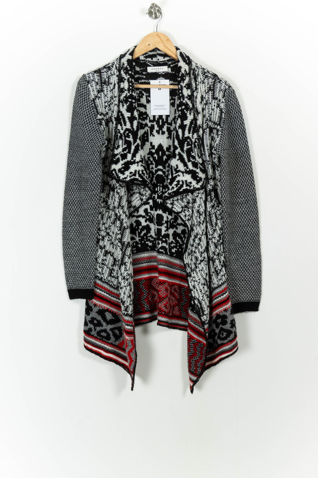 Cardigan Noir Blanc et Rouge - Taille S/36 de la marque Sandro | PARAD92736 - Vendu par Paradigme - Image 2