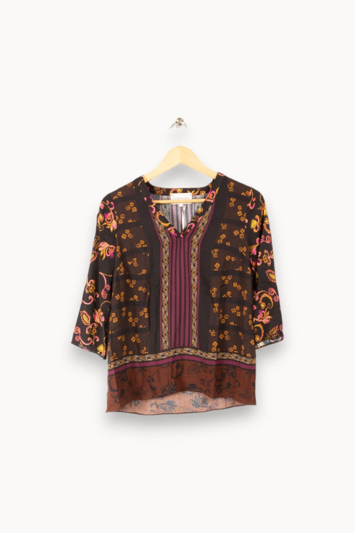 Blouse multicolore noire, marron et violette - S / 36