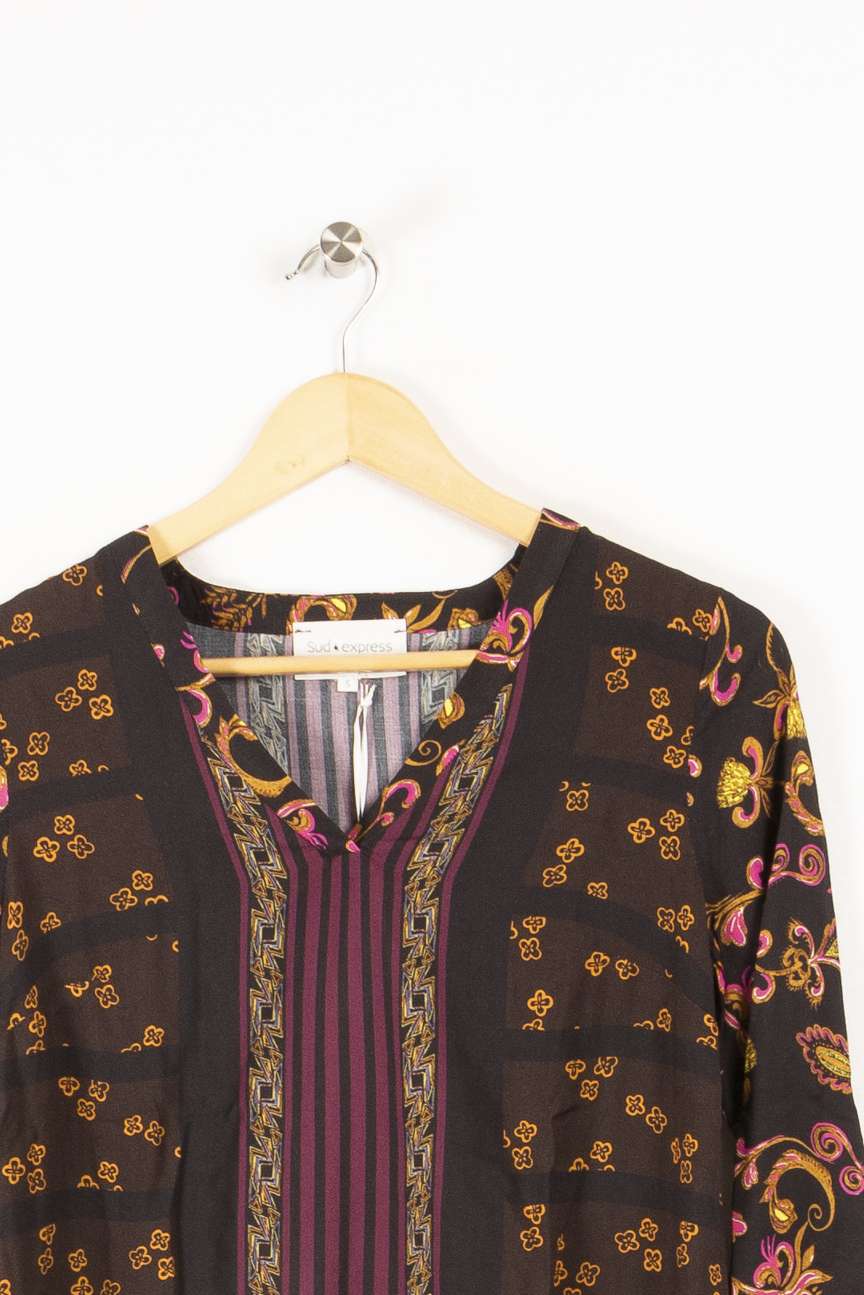 Blouse multicolore noire, marron et violette - S / 36