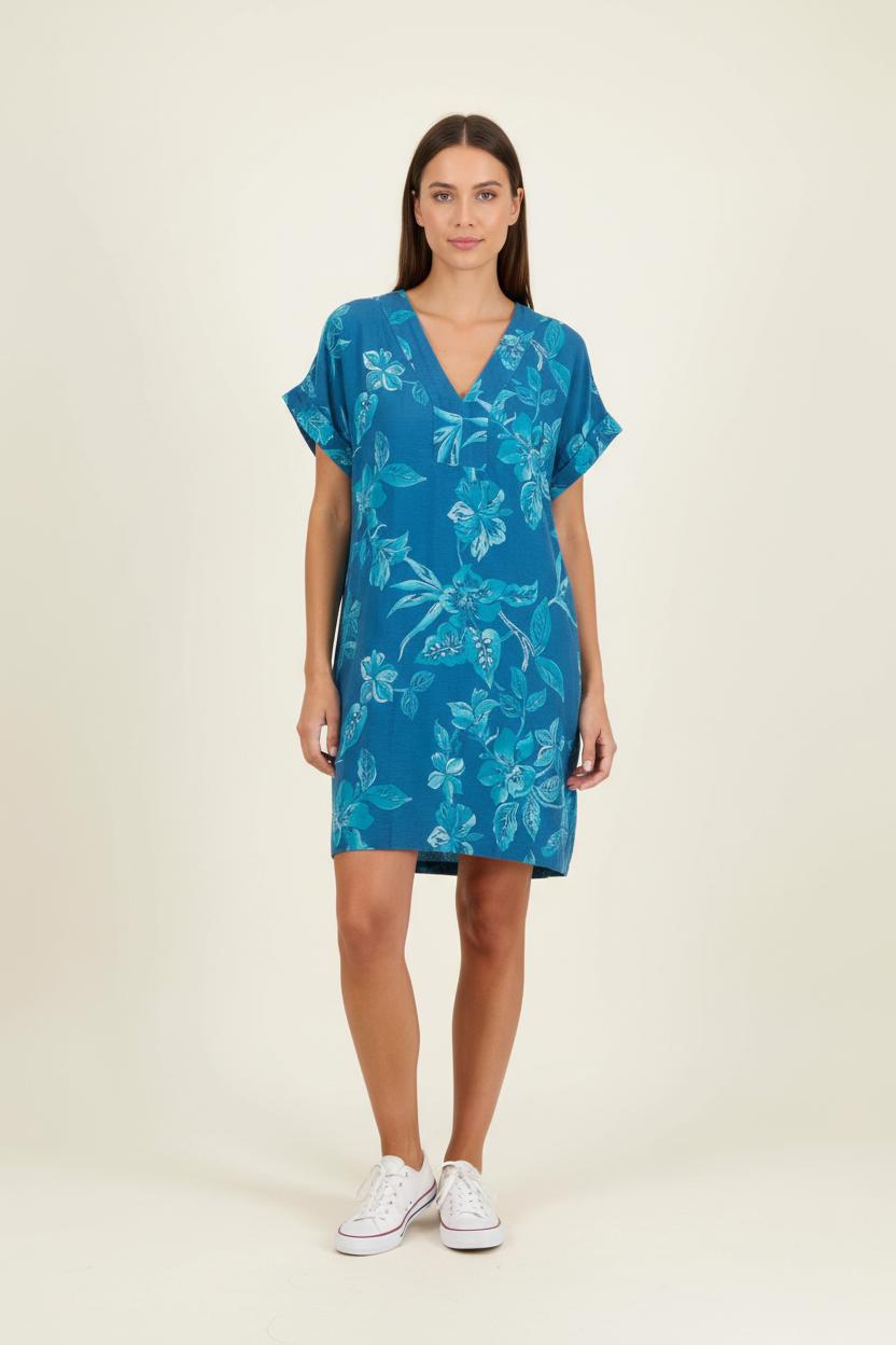 Robe Fleurie Bleue - Taille L/40 de la marque La Fée Maraboutée | PARAD92936 - Vendu par Paradigme - Image 1
