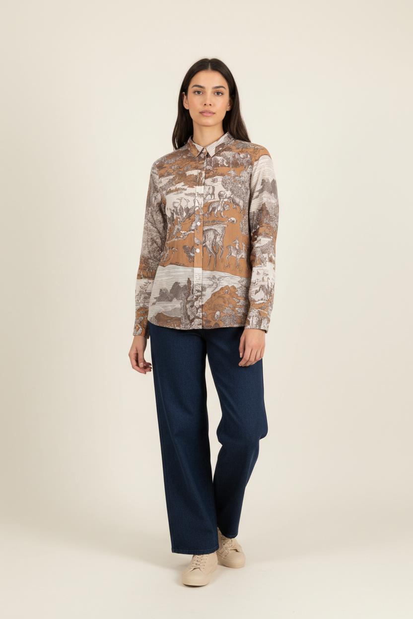 Chemise Imprimée Beige et Marron - Taille S/36 de la marque Sézane | PARAD92982 - Vendu par Paradigme - Image 1
