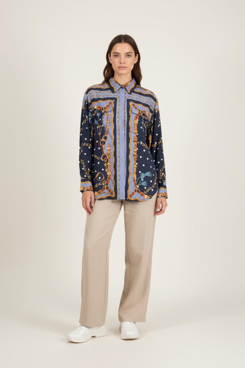 Chemise Bleu et Doré - Taille L/40 de la marque Maje | PARAD93017 - Vendu par Paradigme - Image 1