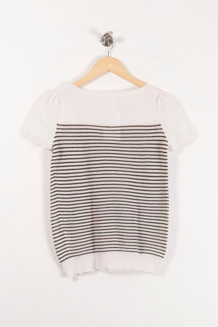 Pull Manches Courtes Blanc et Noir - Taille S/36 de la marque Des petits hauts | PARAD93030 - Vendu par Paradigme - Image 4