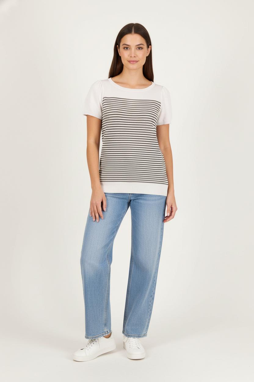 Pull Manches Courtes Blanc et Noir - Taille S/36 de la marque Des petits hauts | PARAD93030 - Vendu par Paradigme - Image 1