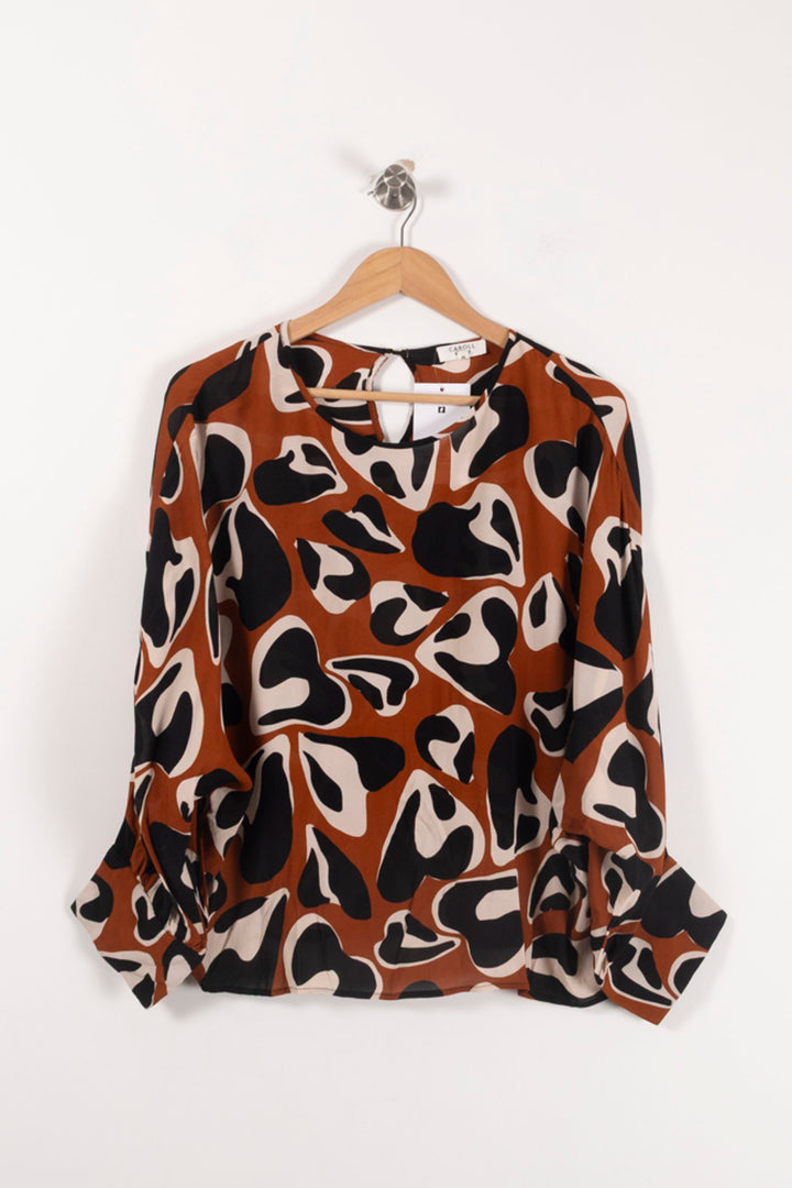 Blouse Marron Noir et Beige - Taille M/38 de la marque Caroll | PARAD93042 - Vendu par Paradigme - Image 2