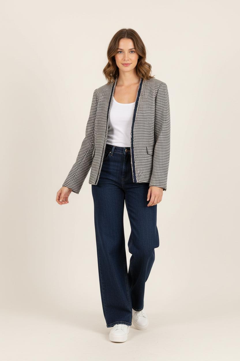 Veste Pied-de-poule Bleue et Blanche - Taille L/40 de la marque Maison 123 | PARAD93056 - Vendu par Paradigme - Image 1