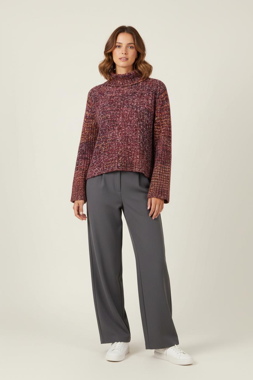 Pull Col Cheminée Bordeaux et Orange - Taille XS/34 de la marque La Fée Maraboutée | PARAD93157 - Vendu par Paradigme - Image 1