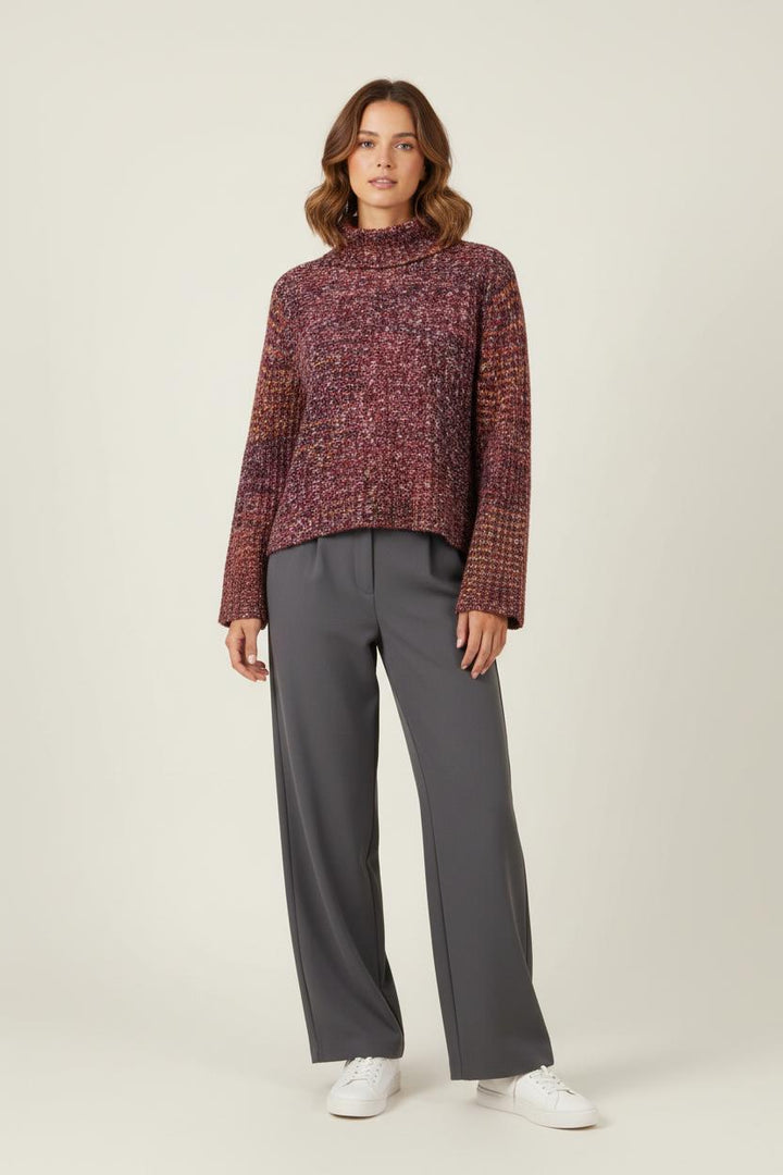 Pull Col Cheminée Bordeaux et Orange - Taille XS/34 de la marque La Fée Maraboutée | PARAD93157 - Vendu par Paradigme - Image 1