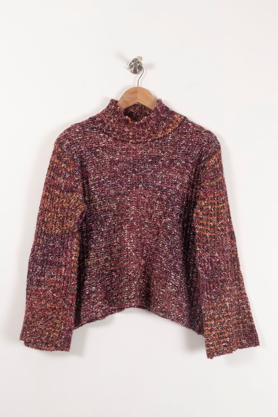 Pull Col Cheminée Bordeaux et Orange - Taille XS/34 de la marque La Fée Maraboutée | PARAD93157 - Vendu par Paradigme - Image 2