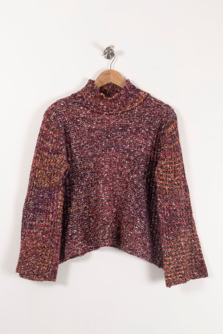 Pull Col Cheminée Bordeaux et Orange - Taille XS/34 de la marque La Fée Maraboutée | PARAD93157 - Vendu par Paradigme - Image 2