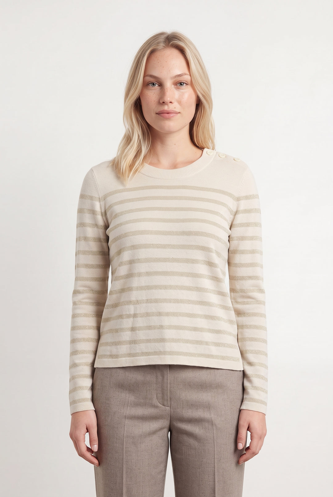 Pull Rayé Blanc et Beige - Taille L/40 de la marque Comptoir des Cotonniers | PARAD93423 - Vendu par Paradigme - Image 1