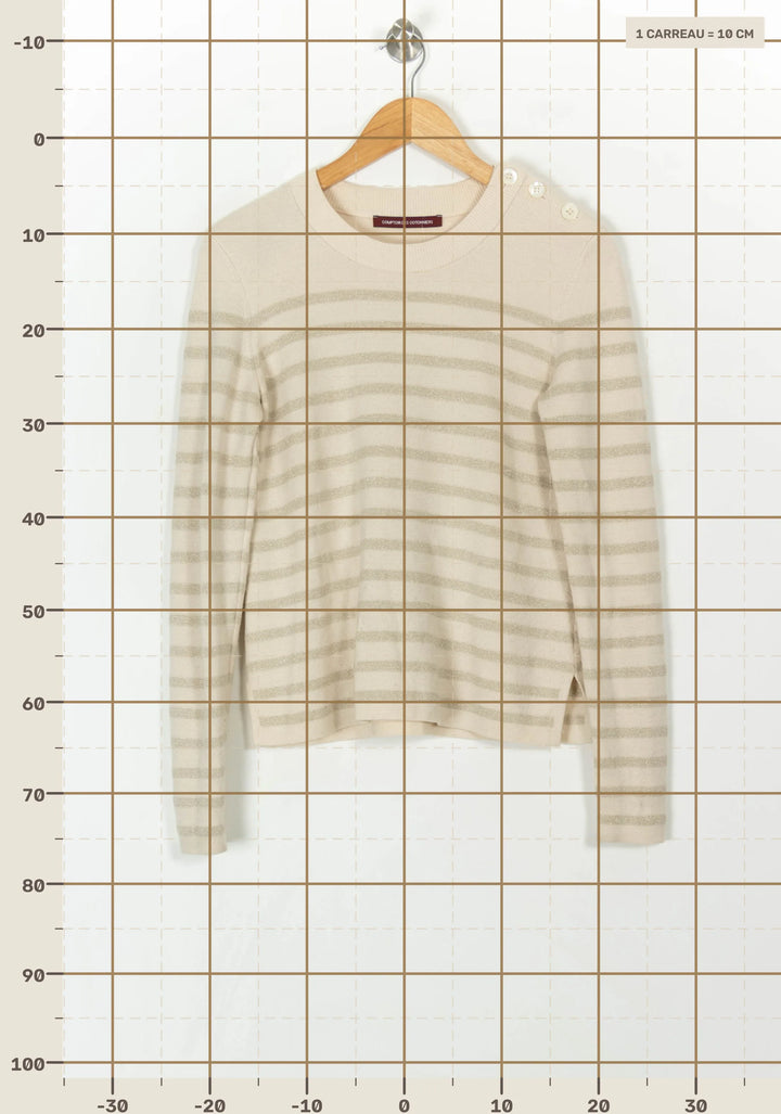 Pull Rayé Blanc et Beige - Taille L/40 de la marque Comptoir des Cotonniers | PARAD93423 - Vendu par Paradigme - Image 4