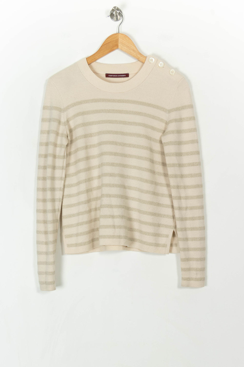 Pull Rayé Blanc et Beige - Taille L/40 de la marque Comptoir des Cotonniers | PARAD93423 - Vendu par Paradigme - Image 2