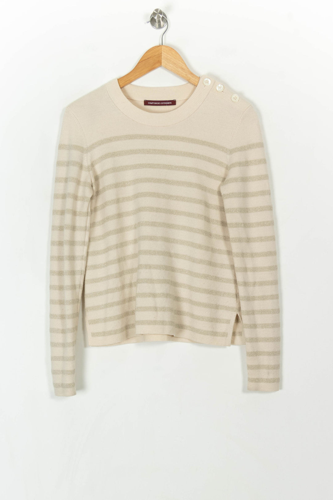 Pull Rayé Blanc et Beige - Taille L/40 de la marque Comptoir des Cotonniers | PARAD93423 - Vendu par Paradigme - Image 2