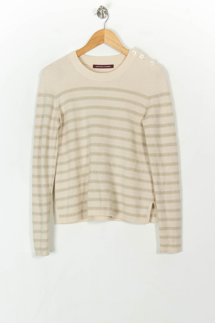 Pull Rayé Blanc et Beige - Taille L/40 de la marque Comptoir des Cotonniers | PARAD93423 - Vendu par Paradigme - Image 2
