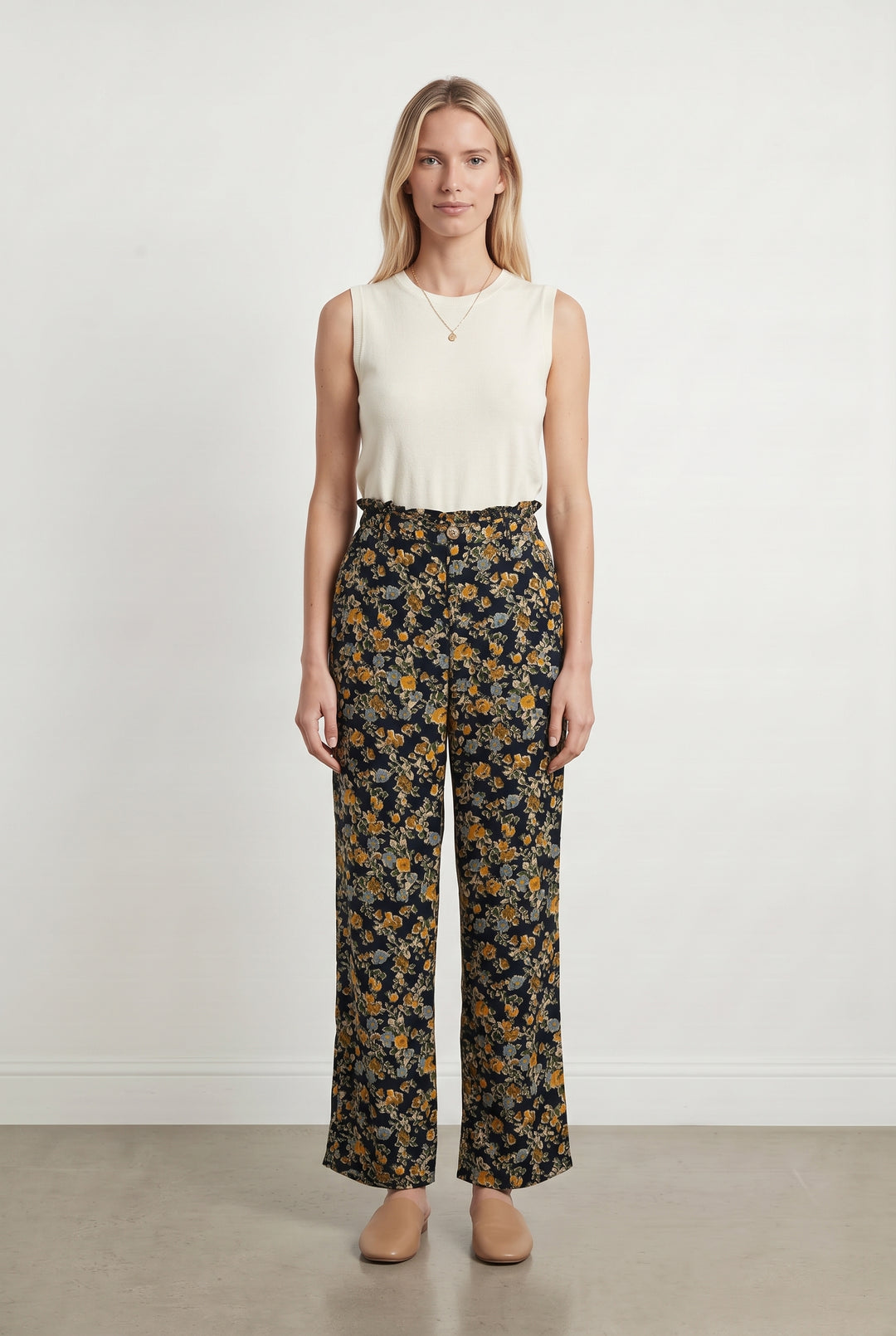 Pantalon Fleuri Noir et Jaune - Taille S/36 de la marque Orta | PARAD93741 - Vendu par Paradigme - Image 1