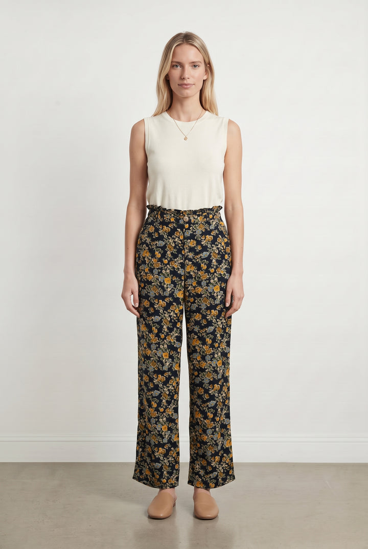 Pantalon Fleuri Noir et Jaune - Taille S/36 de la marque Orta | PARAD93741 - Vendu par Paradigme - Image 1