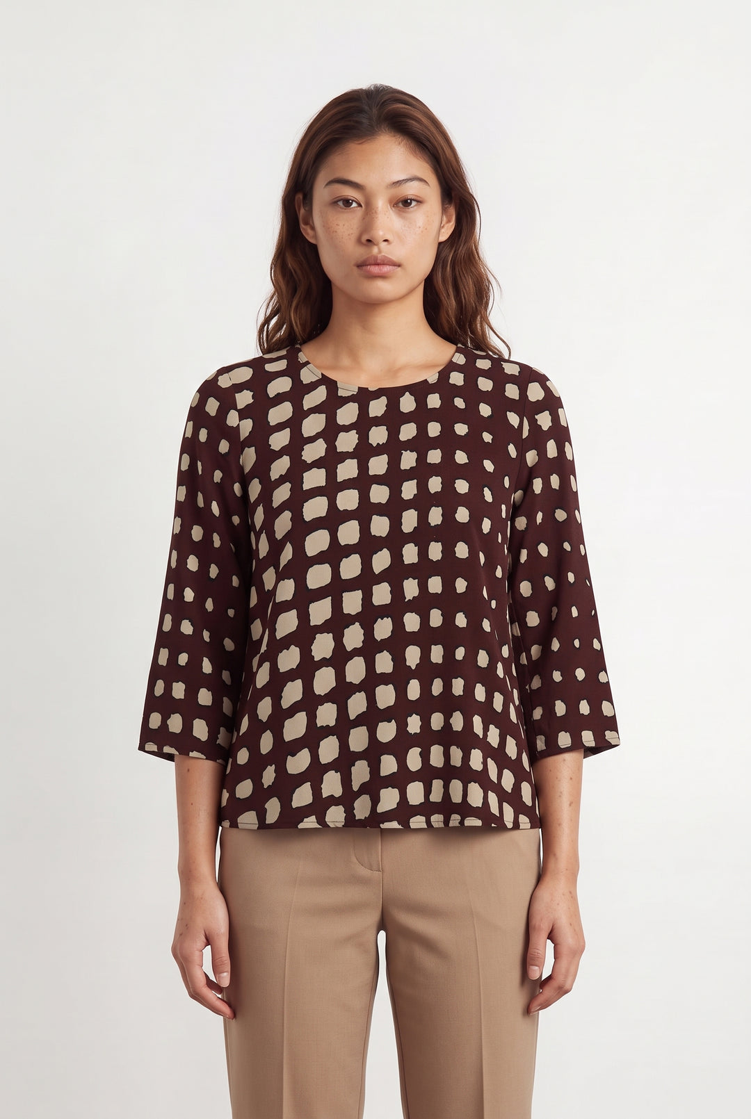 Blouse Bordeaux et Beige - Taille S/36 de la marque La Fée Maraboutée | PARAD93749 - Vendu par Paradigme - Image 1