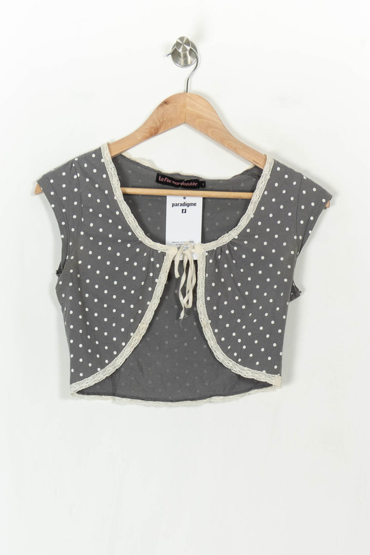Boléro Gris et Blanc - Taille S/36 de la marque La Fée Maraboutée | PARAD93785 - Vendu par Paradigme - Image 2