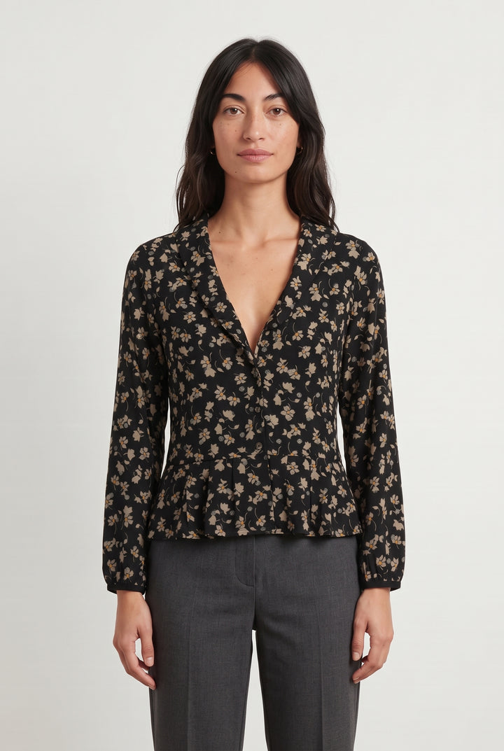 Blouse Fleurie Noire et Beige - Taille S/36 de la marque I.Code | PARAD93819 - Vendu par Paradigme - Image 1