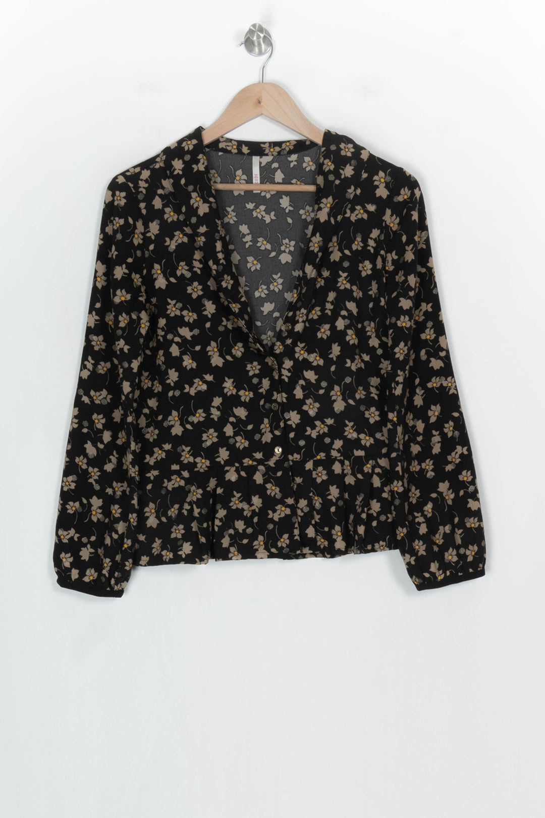 Blouse Fleurie Noire et Beige - Taille S/36 de la marque I.Code | PARAD93819 - Vendu par Paradigme - Image 2
