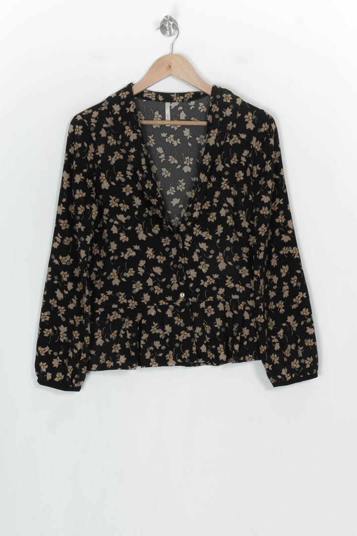 Blouse Fleurie Noire et Beige - Taille S/36 de la marque I.Code | PARAD93819 - Vendu par Paradigme - Image 2