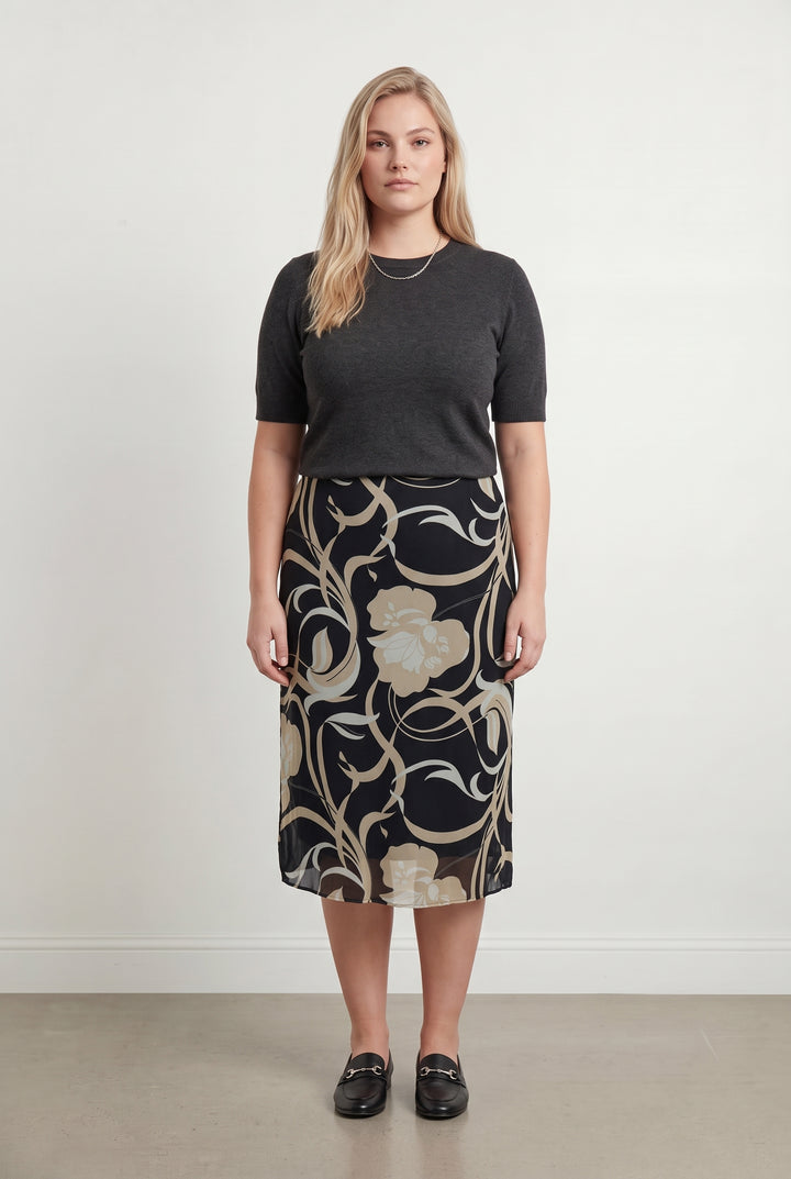 Jupe Midi Noire et Beige - Taille XXL/44 de la marque Maison 123 | PARAD93939 - Vendu par Paradigme - Image 1