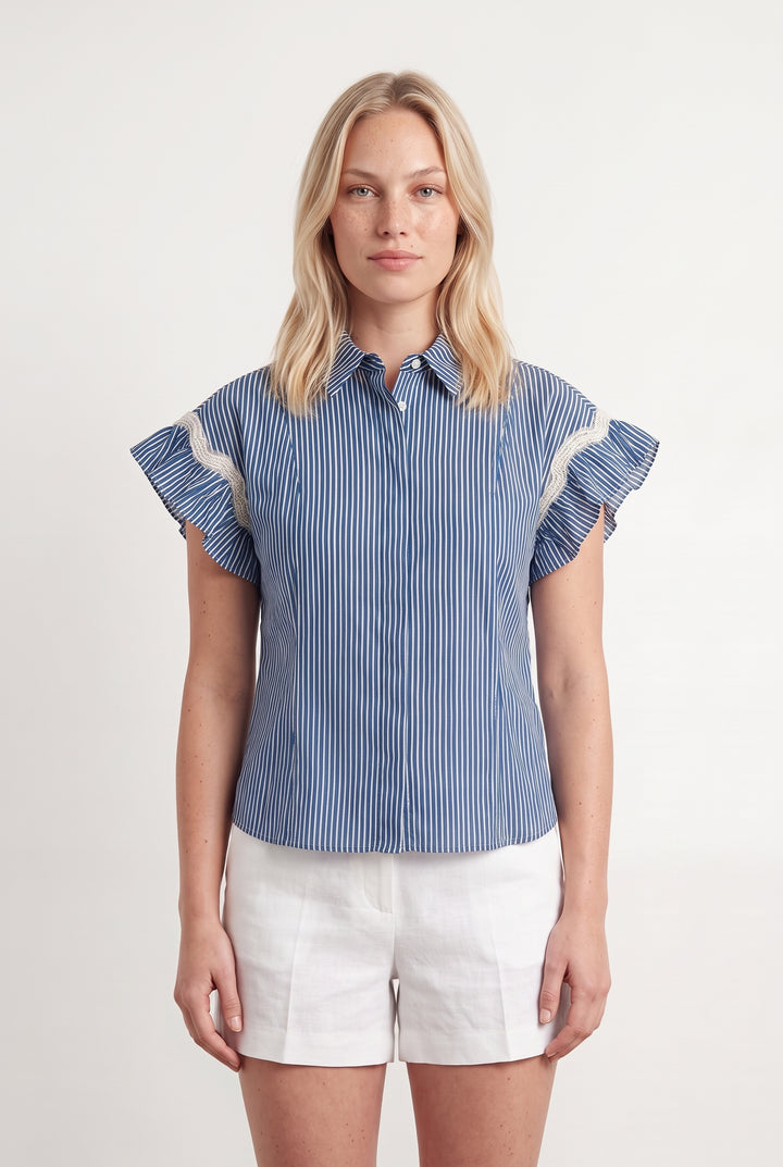 Chemise Bleue et Blanche - Taille L/40 de la marque Sandro | PARAD93974 - Vendu par Paradigme - Image 1