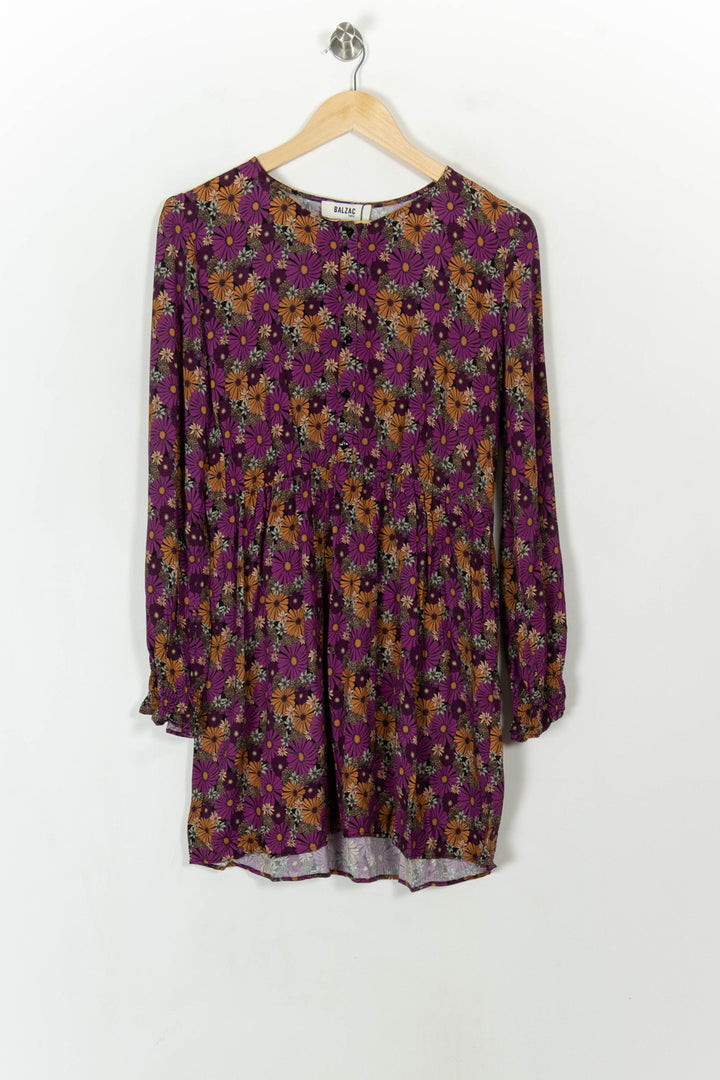 Robe Fleurie Violette et Orange - Taille M/38 de la marque Balzac Paris | PARAD93987 - Vendu par Paradigme - Image 2