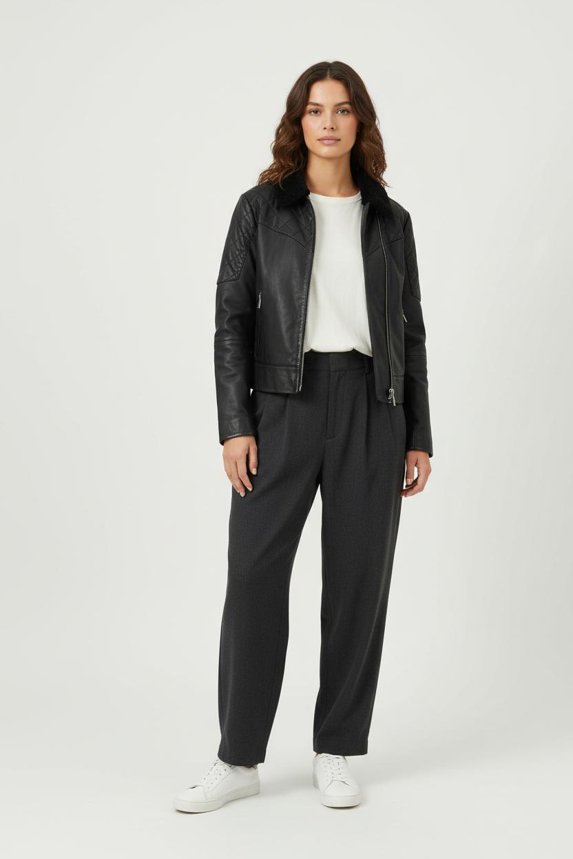 Blouson Cuir Noir - Taille S/36 de la marque IKKS | PARAD94115 - Vendu par Paradigme - Image 1