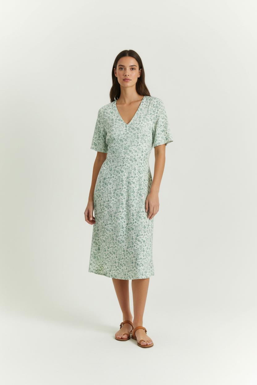 Robe Courte Verte à Fleurs Blanches - Taille M/38 de la marque Karl Marc John | PARAD94154 - Vendu par Paradigme - Image 1