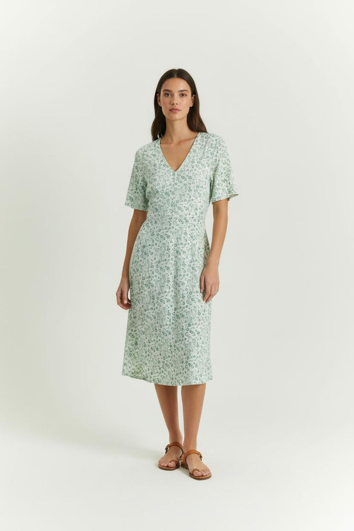 Robe Courte Verte à Fleurs Blanches - Taille M/38 de la marque Karl Marc John | PARAD94154 - Vendu par Paradigme - Image 1