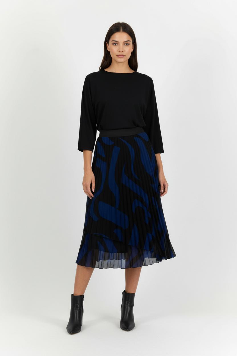 Jupe Plissée Bleue et Noire - Taille XXL/44 de la marque La Fée Maraboutée | PARAD94224 - Vendu par Paradigme - Image 1