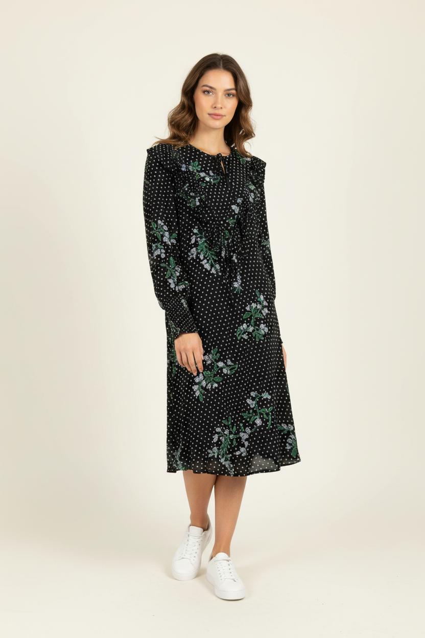 Robe Fleurie Noire et Blanche - Taille S/36 de la marque Ganni | PARAD94294 - Vendu par Paradigme - Image 1