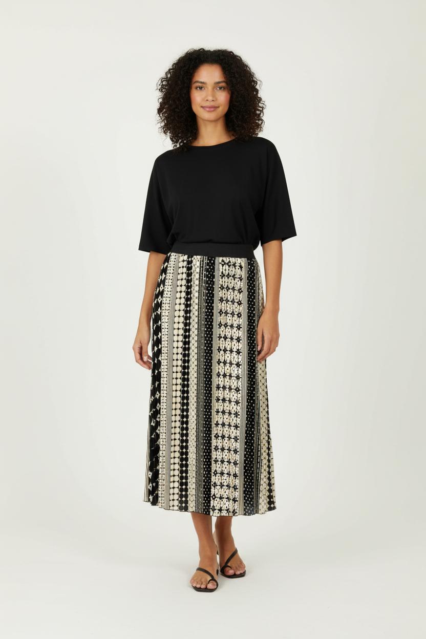 Jupe Plissée Noire et Beige - Taille S/36 de la marque La Fée Maraboutée | PARAD94302 - Vendu par Paradigme - Image 1