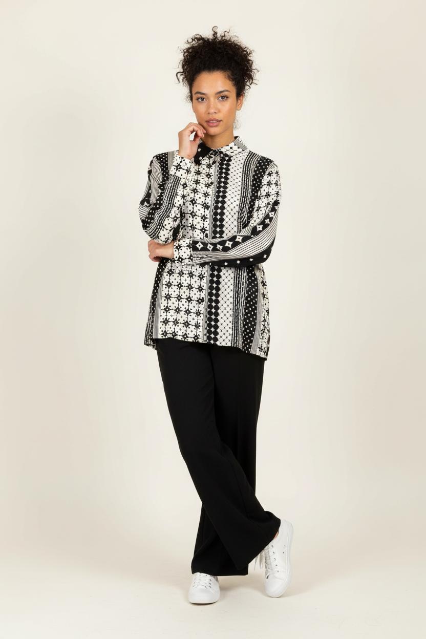 Chemisier Noir et Blanc - Taille M/38 de la marque La Fée Maraboutée | PARAD94303 - Vendu par Paradigme - Image 1