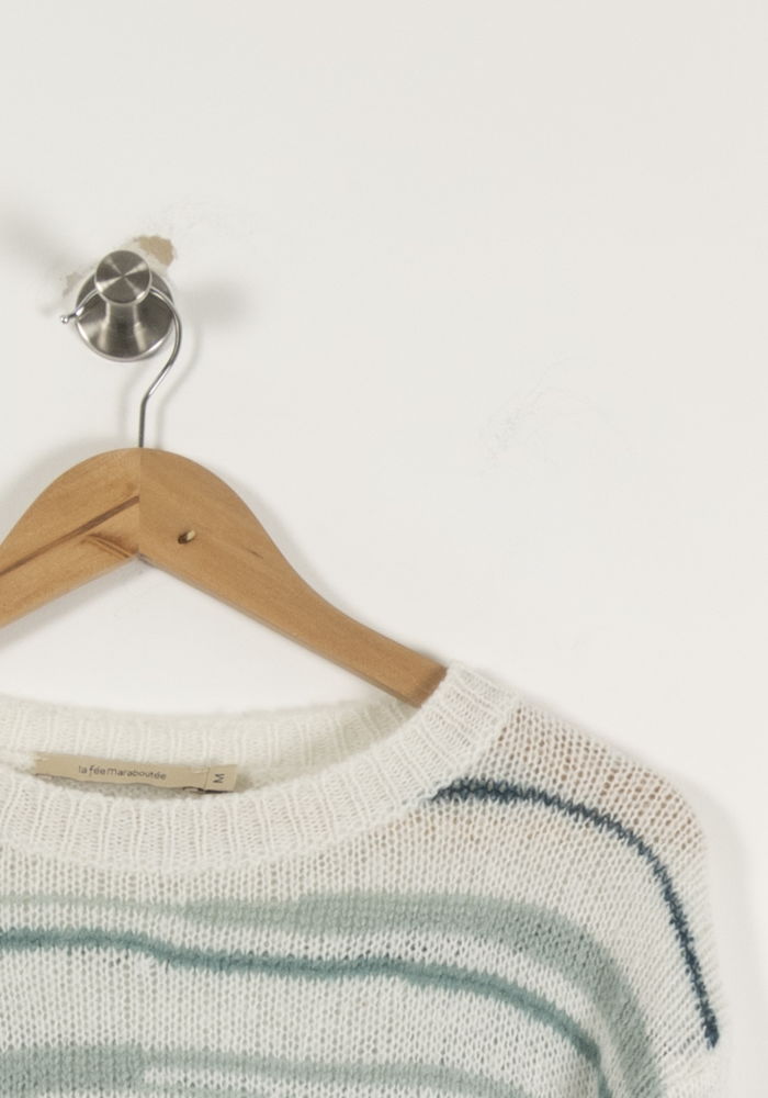 Pull Blanc et Vert - Taille M/38 de la marque La Fée Maraboutée | PARAD94328 - Vendu par Paradigme - Image 3
