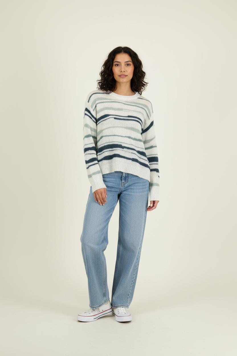 Pull Blanc et Vert - Taille M/38 de la marque La Fée Maraboutée | PARAD94328 - Vendu par Paradigme - Image 1
