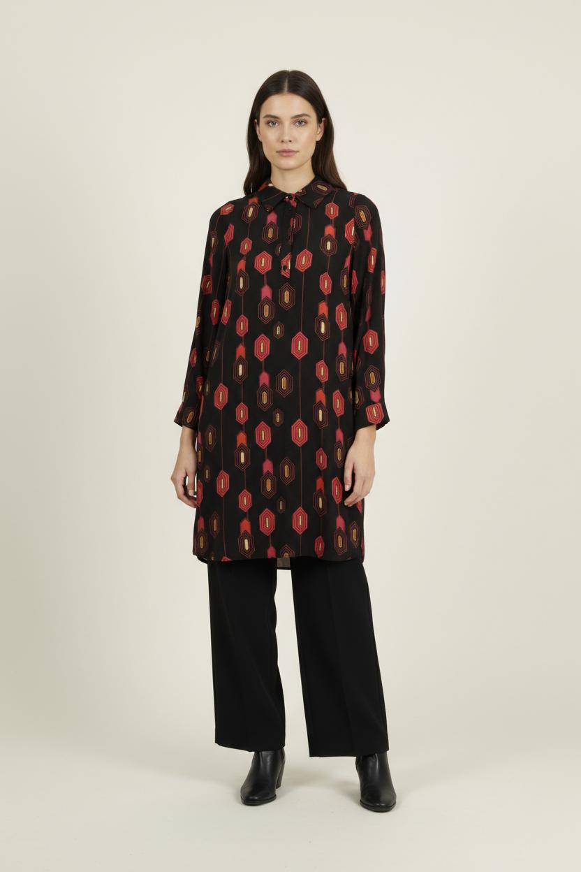 Robe Chemise Noire et Rouge - Taille S/36 de la marque La Fée Maraboutée | PARAD94335 - Vendu par Paradigme - Image 1