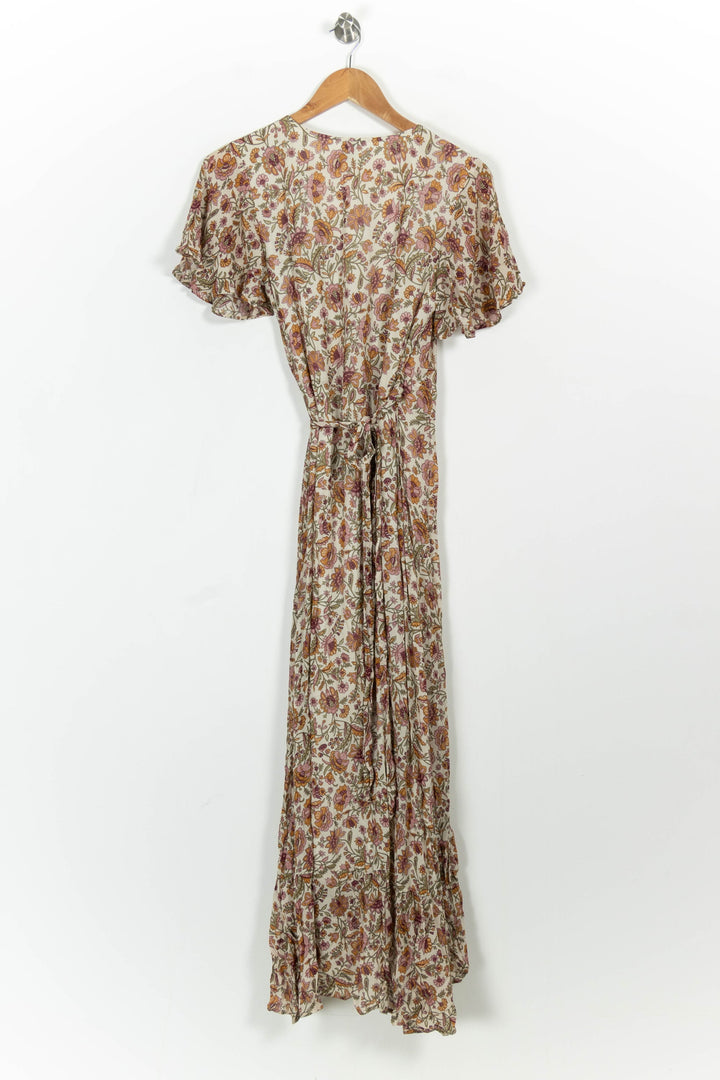 Robe Longue Fleurie Beige et Marron - Taille XS/34 de la marque Petite Mendigote | PARAD94338 - Vendu par Paradigme - Image 4