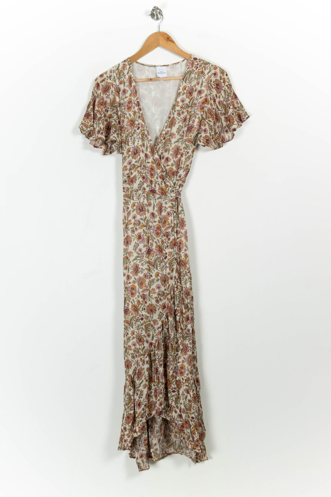 Robe Longue Fleurie Beige et Marron - Taille XS/34 de la marque Petite Mendigote | PARAD94338 - Vendu par Paradigme - Image 2